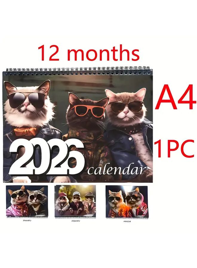 2026 Two Cool Cats Wall Calendar A4 Size Monthly Planner Desktop Decor Gift